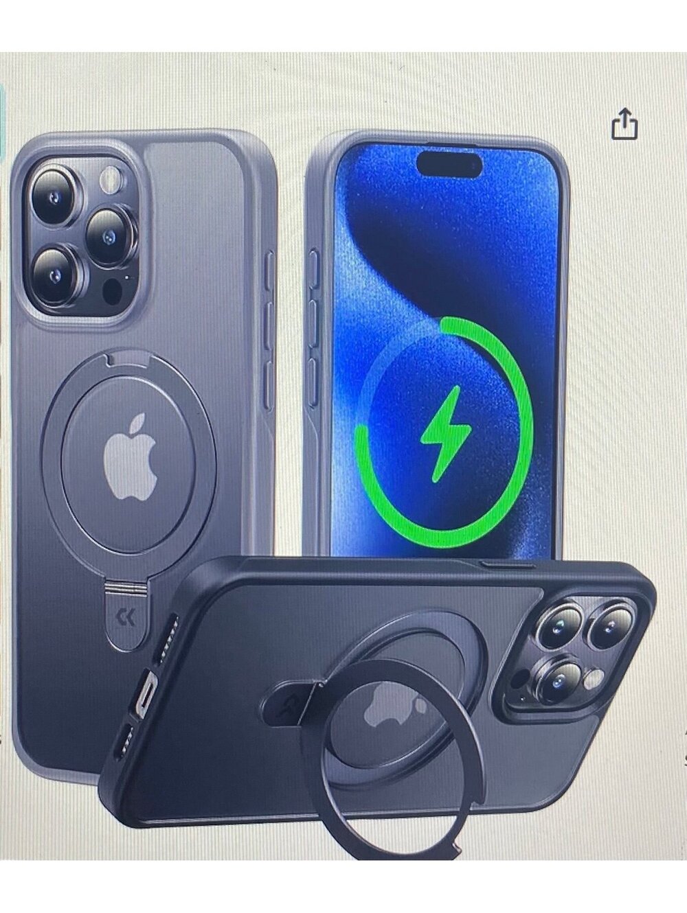 Casekoo Genuine Official Magnetic Ring Stand Case for iPhone 15 Pro Max 15 Grey